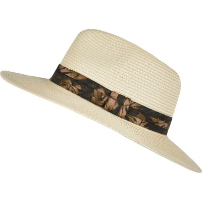 Brown floral trim fedora hat